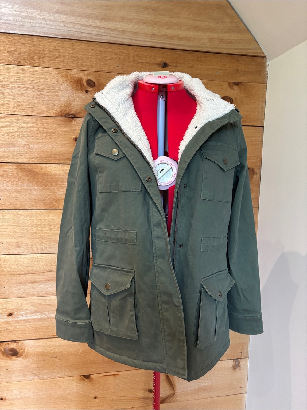 Classic Olive Sherpa-Lined Parka Jacket - Women